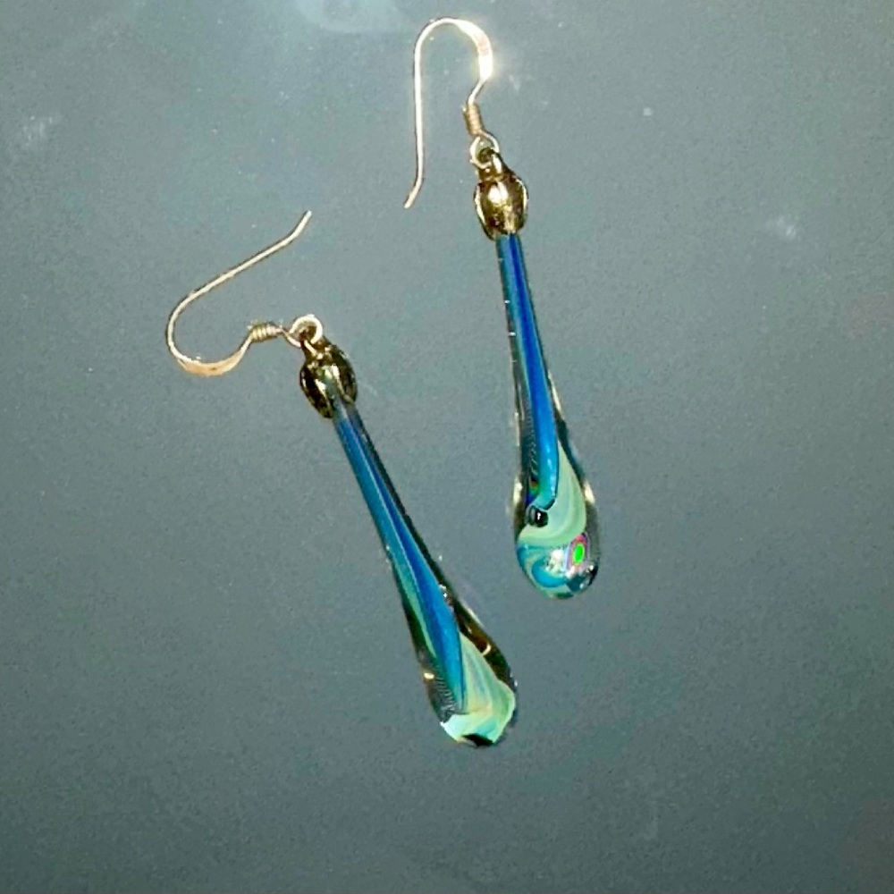 Elegant Blue and Silver pendant earrings.
